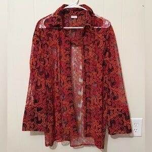 Babaton Red and Orange Sheer Paisley Blouse